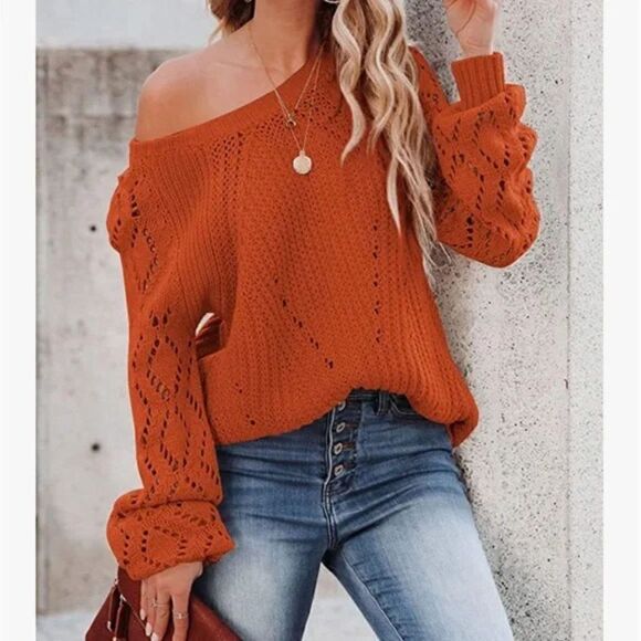 New Pink Crochet Hollow Out Crewneck Knit Sweater Pullover - Picture 2 of 6